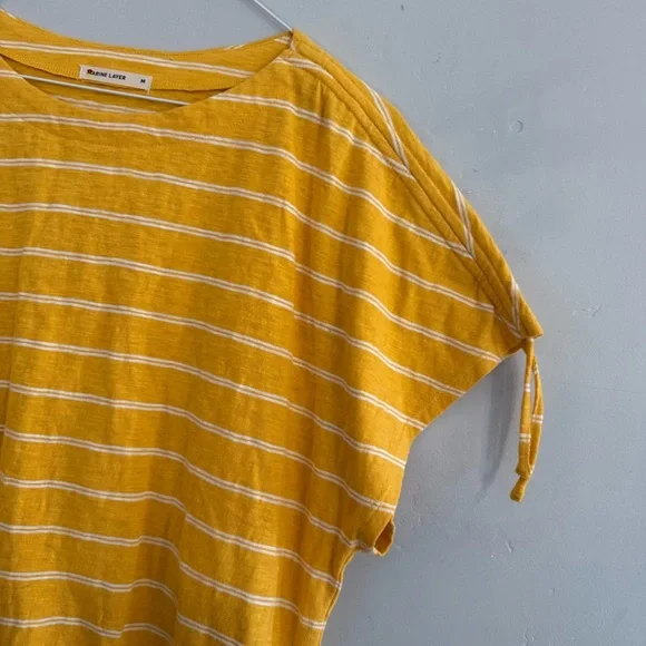 Marine Layer Blaine Cinch Women's Top in Yellow and White Stripes - Picture 6 of 7